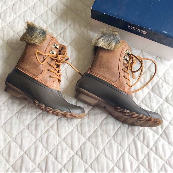 NIB NWT Sperry Faux Fur Trim Rubber Duck Boots
